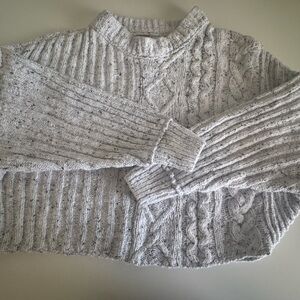 Free People Gray Ribbed Crew Neck Sweater